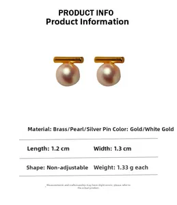 Detail specifications of French retro pearl stud earrings with size and material data