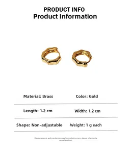Detail specifications of 1.2cm gold brass bamboo hoop earrings with size and weight info