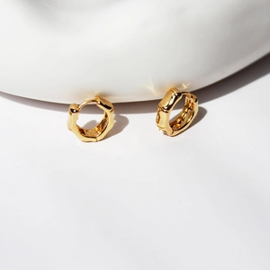 Elegant 18K gold plated brass bamboo hoop earrings with minimalist natural textured design