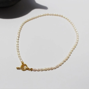 French vintage freshwater rice pearl necklace with elegant golden OT toggle clasp