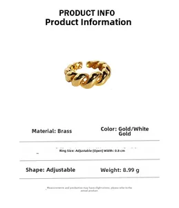 Detail view of gold twisted rope ring with dimensions and specifications listed