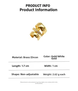 Detailed size specifications of the 18K gold-plated zircon ear cuff showing 1.7cm length