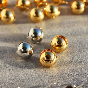 Minimalist Copper Ball Earrings High Shine Mirror Polished Hollow Sphere Geometric Studs For Women Commuter Style Fashion