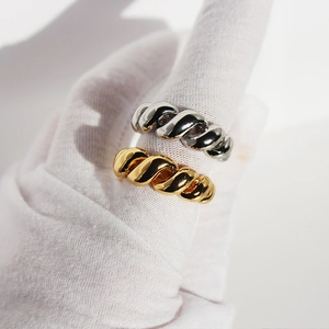 Vintage style gold and silver twisted rope stackable open rings with high polish finish