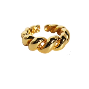 Vintage style gold twisted rope adjustable open ring with a polished metallic finish