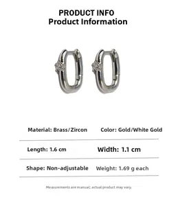Detail showing dimensions and silver-plated brass u-shaped zircon earrings parameters