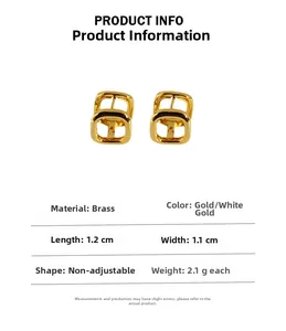 Detailed technical info for brass hollow square stud earrings with sizing and weight