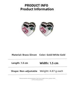 Detail specifications for heart earrings with star zircon and brass measurements
