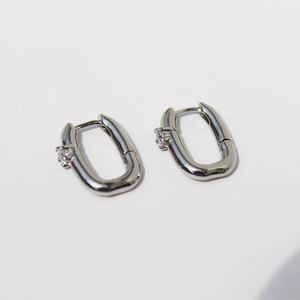 Minimalist U-shaped silver brass earrings with sparkling cubic zirconia inlay pair