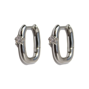 Minimalist silver-toned U-shaped hoop earrings with sparkling cubic zirconia inlay