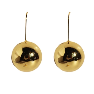 Modern gold mirror finish spherical drop earrings with minimalist curved hooks