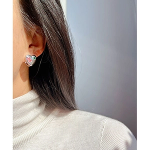 Double-sided heart earrings with pink and green zircon stones on S925 silver
