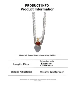 Detailed specs of the vintage pearl necklace with heart rose pendant and dimensions