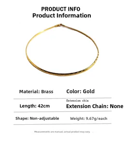 Macro view of 42cm gold-plated brass snake chain necklace with flat polished surface