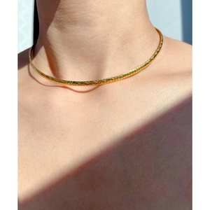 Golden square snake chain choker necklace for women with minimalist metallic finish