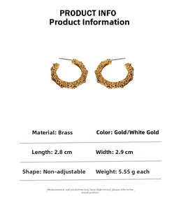 Detailed view of hammered texture C-shape earrings with size measurements in 2.8x2.9cm