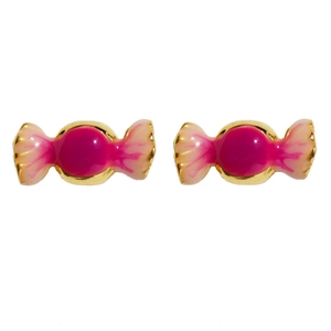 Boucles d'oreilles bonbons en émail rose et métal doré au style doux et élégant