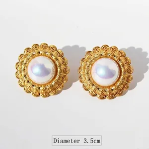 Orecchini vintage a girasole da 3,5 cm in filigrana dorata con perle viola e riflessi blu