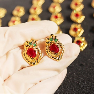 Vintage Strawberry Stud Earrings Gold Plated Brass Cubic Zirconia With Silver Earring Post French Palace Style For Women