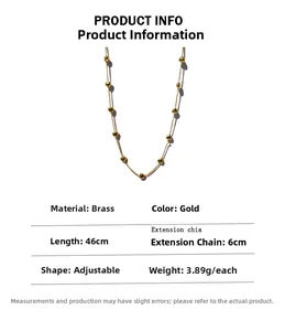 Detailed specs for gold brass heart necklace with 46cm length and 6cm extension chain