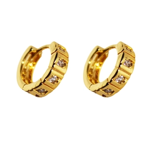 24k gold-plated brass hoop earrings featuring square-cut cubic zirconia insets