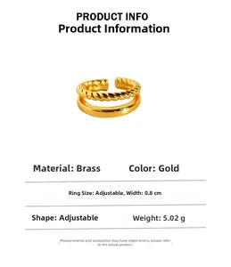 Detail of 18k gold plated double layer twisted ring showing 0.8cm width and 5.02g weight