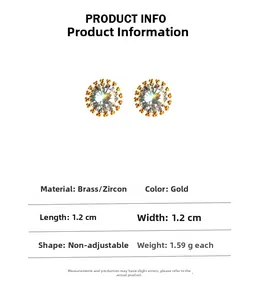 Detail info showing a 1.2cm sunflower cubic zirconia stud earring in brass gold plating