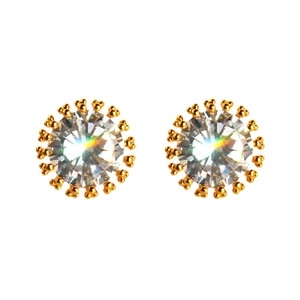 Exquisite gold round stud earrings with a large brilliant cubic zirconia center stone