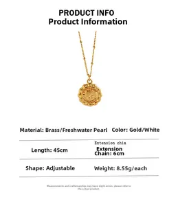 Size chart for the double-sided coin necklace made of brass and freshwater pearls