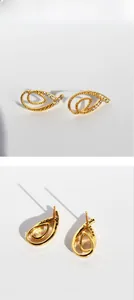 Detail presentation of gold-plated teardrop earrings with micro-set cubic zirconia
