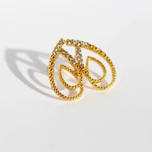 Abstract double-drop gold-plated stud earrings with pavé cubic zirconia for women
