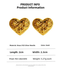 Specifiche dettagliate delle dimensioni per orecchini a cuore in ottone vintage