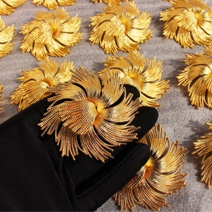 Vintage gold layered flower brooch in brass with textured metal petals for women