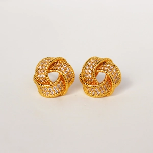 Knot Stud Earrings Micro Paved Cubic Zirconia Brass Geometric Jewelry With 925 Sterling Silver Earring Post For Women