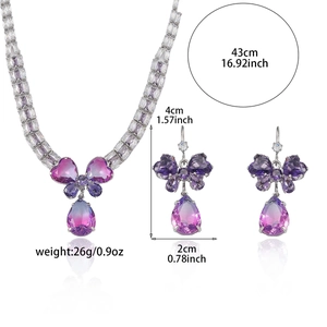 Purple gradient butterfly and teardrop zircon jewelry set with necklace and earrings