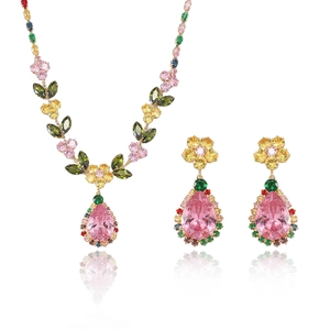 Parure de bijoux florale avec collier et boucles d'oreilles en zircons colorés