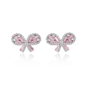Boucles d'oreilles papillon en zircon rose et métal argenté avec zircons brillants