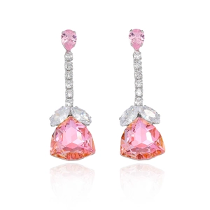 Elegant zircon jewelry set featuring pink water drop and large triangle crystal earrings