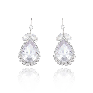 Boucles d'oreilles tulipes argentées en zircon avec cristaux en forme de goutte