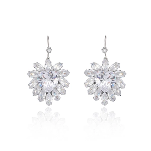 Sparkling heart-shaped zircon earrings with marquise stones in polished silver setting