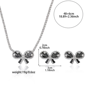 Fashionable zircon butterfly necklace and earrings set in silver and black finish