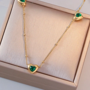 Green Heart Zircon Necklace Women Copper Gold Plated Satellite Chain Chic Trendy Jewelry Gift