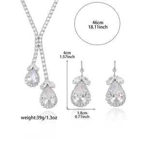 Mode Zirkon Tulpe Halskette und Ohrringe Schmuckset mit Tropfenanhängern und Maßen