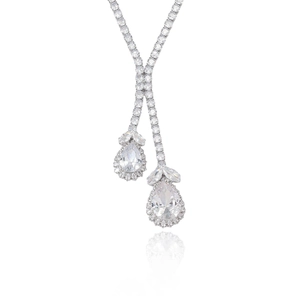 Modisches Zirkon-Tulpen-Halsketten-Set mit silberfarbener Y-Kette und Tropfenanhängern