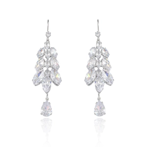 Silver marquise-cut crystal wheat drop earrings with elegant teardrop zircon accents