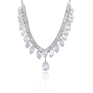 Elegant silver tassel necklace set with zircon stones for formal parties and weddings