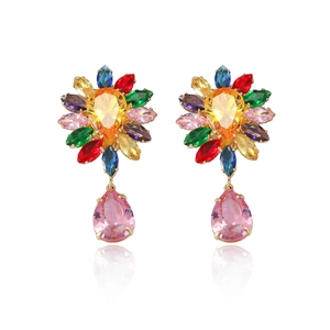 Colorful zircon flower necklace and earrings set with rainbow crystal teardrops