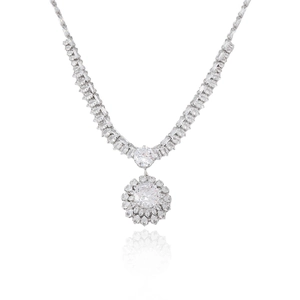 Parure collier et boucles d'oreilles fleur de soleil en zircon au fini argenté