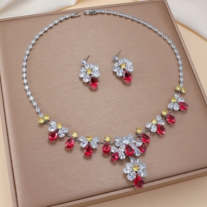 Blumen Wassertropfen Zirkon Halskette Und Ohrringe Für Frauen Elegante Bunte Kristall Schmuck Braut Hochzeit Party