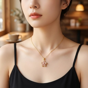 Elegant rotating purple zircon flower pendant necklace in gold finish for women